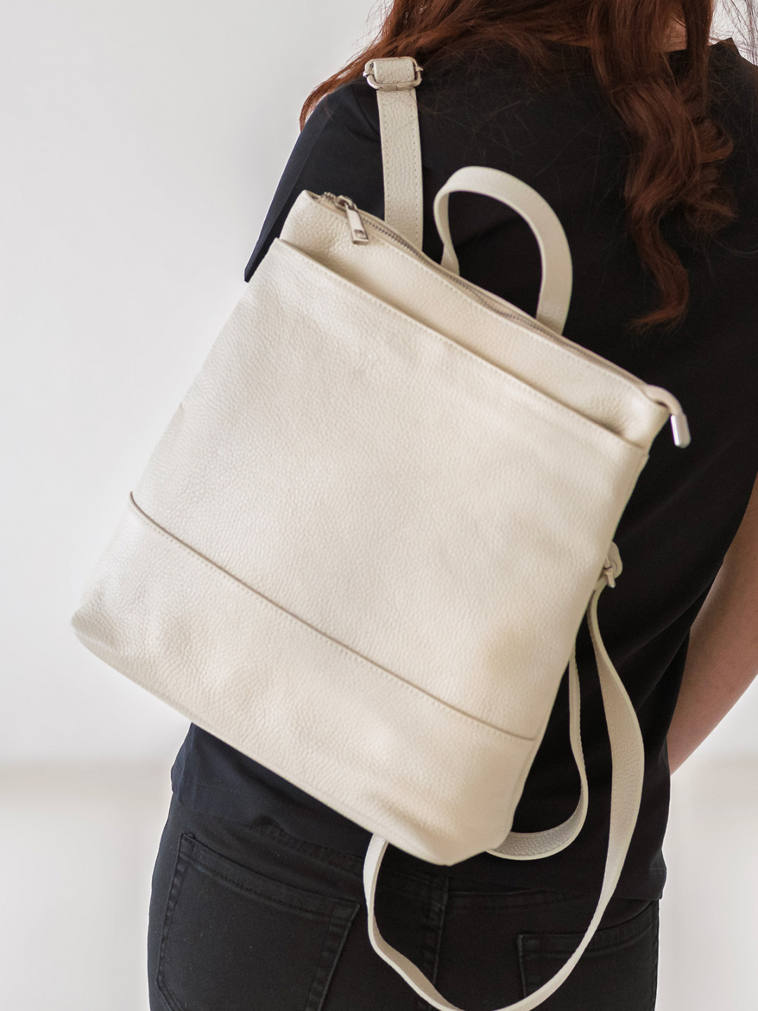 Dámský kožený batoh Italia Duponte – krémová